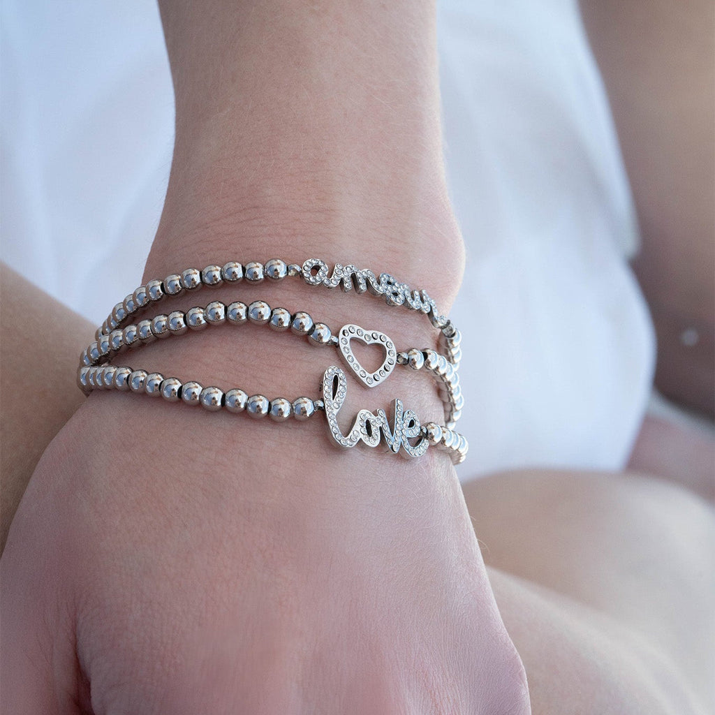 Gold Beaded Bracelet – 18K Gold Stretch Stainless Steel With Love Charm