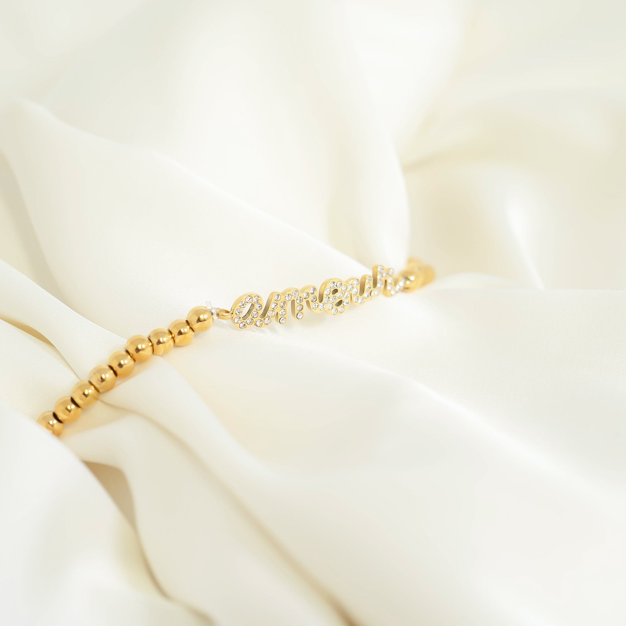 Gold Beaded Bracelet – Adjustable Stainless Steel Stretch Jewelry With Amour Charm