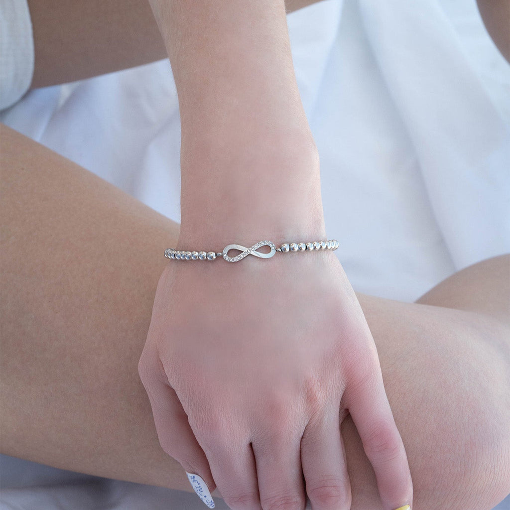 Gold Beaded Bracelet – Adjustable Stretch Stainless Steel Infinity Charm