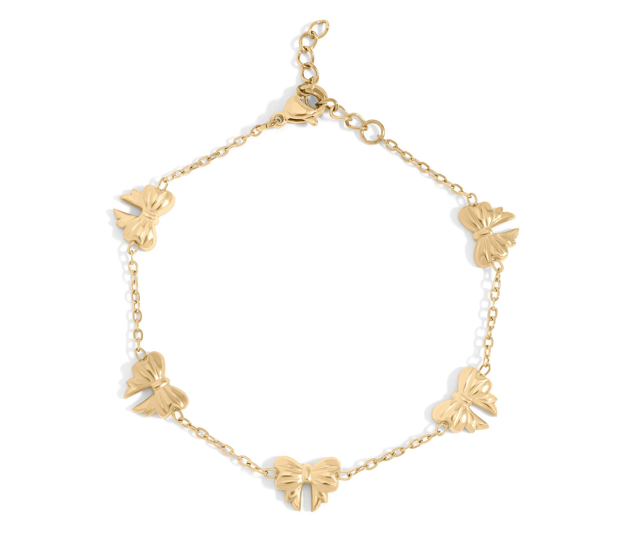Gold Bow Bracelet – Adjustable Stainless Steel Chain | Polished Gold Tone Jewelry