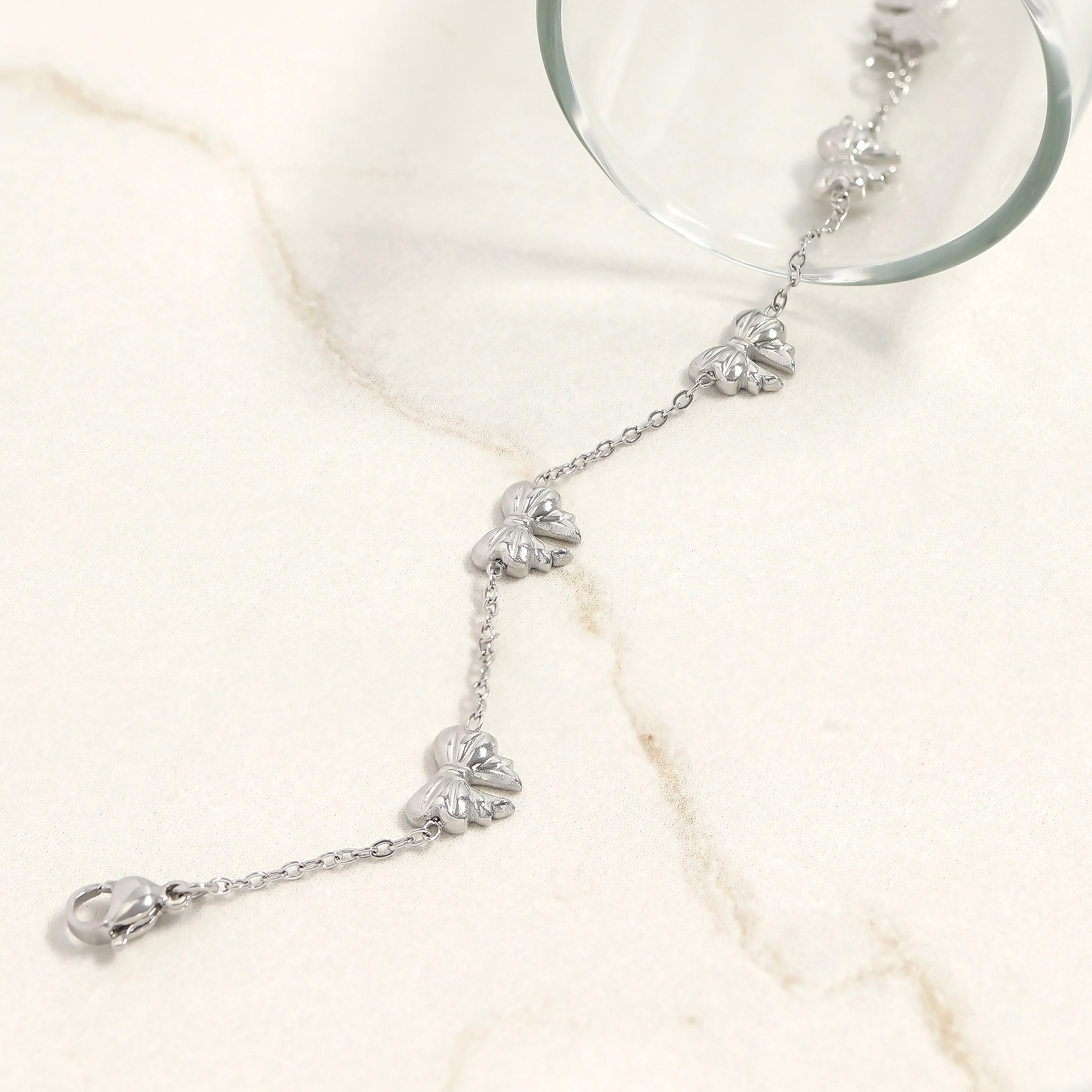 Gold Bow Bracelet – Adjustable Stainless Steel Chain | Polished Gold Tone Jewelry