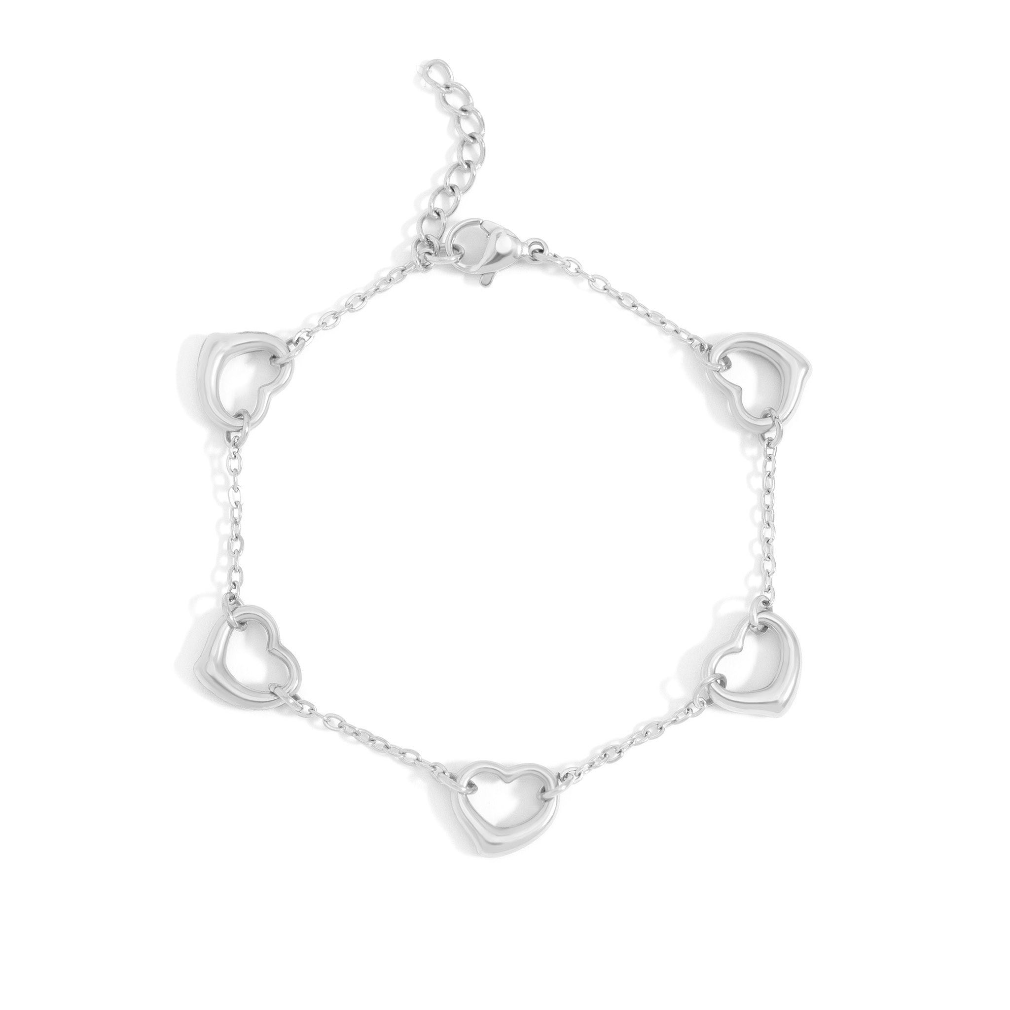 18K Gold Heart Bracelet – PVD Coated Stainless Steel Station Chain Jewelry