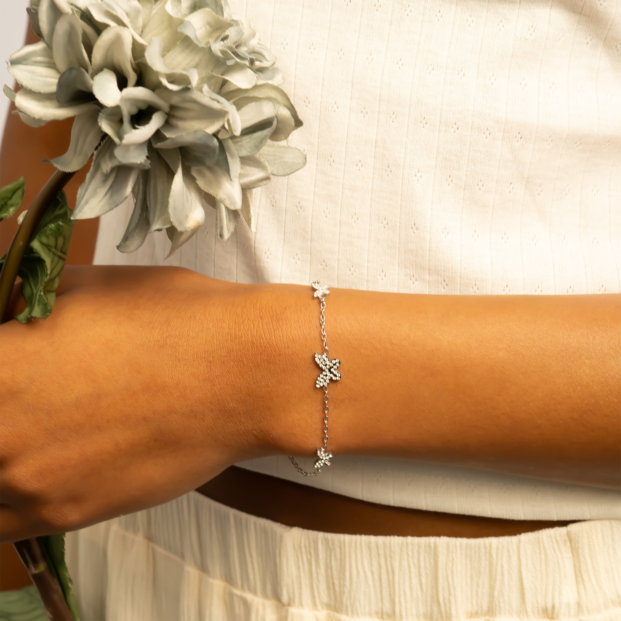 Silver Steel Butterfly Bracelet