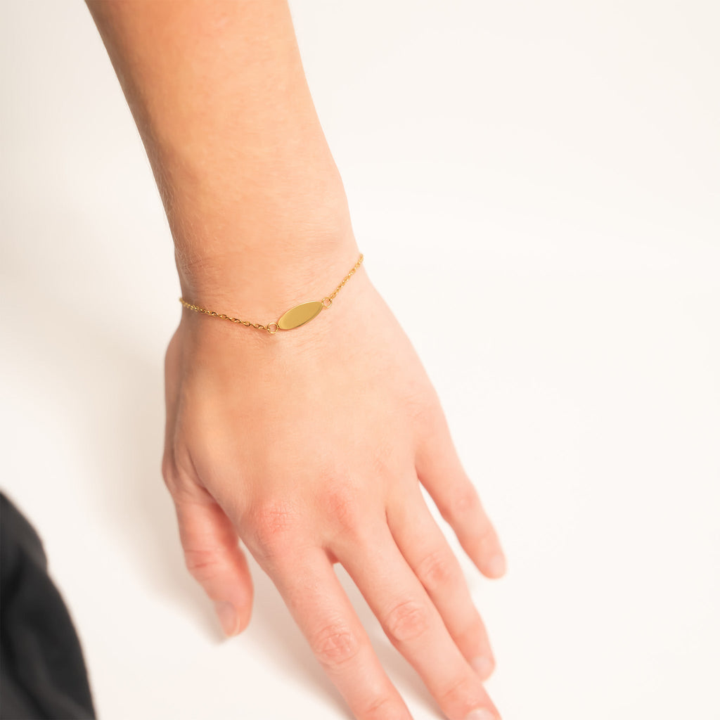 18K Gold Bracelet – Minimalist Stainless Steel Engraving Blank Bar, Tarnish Resistant