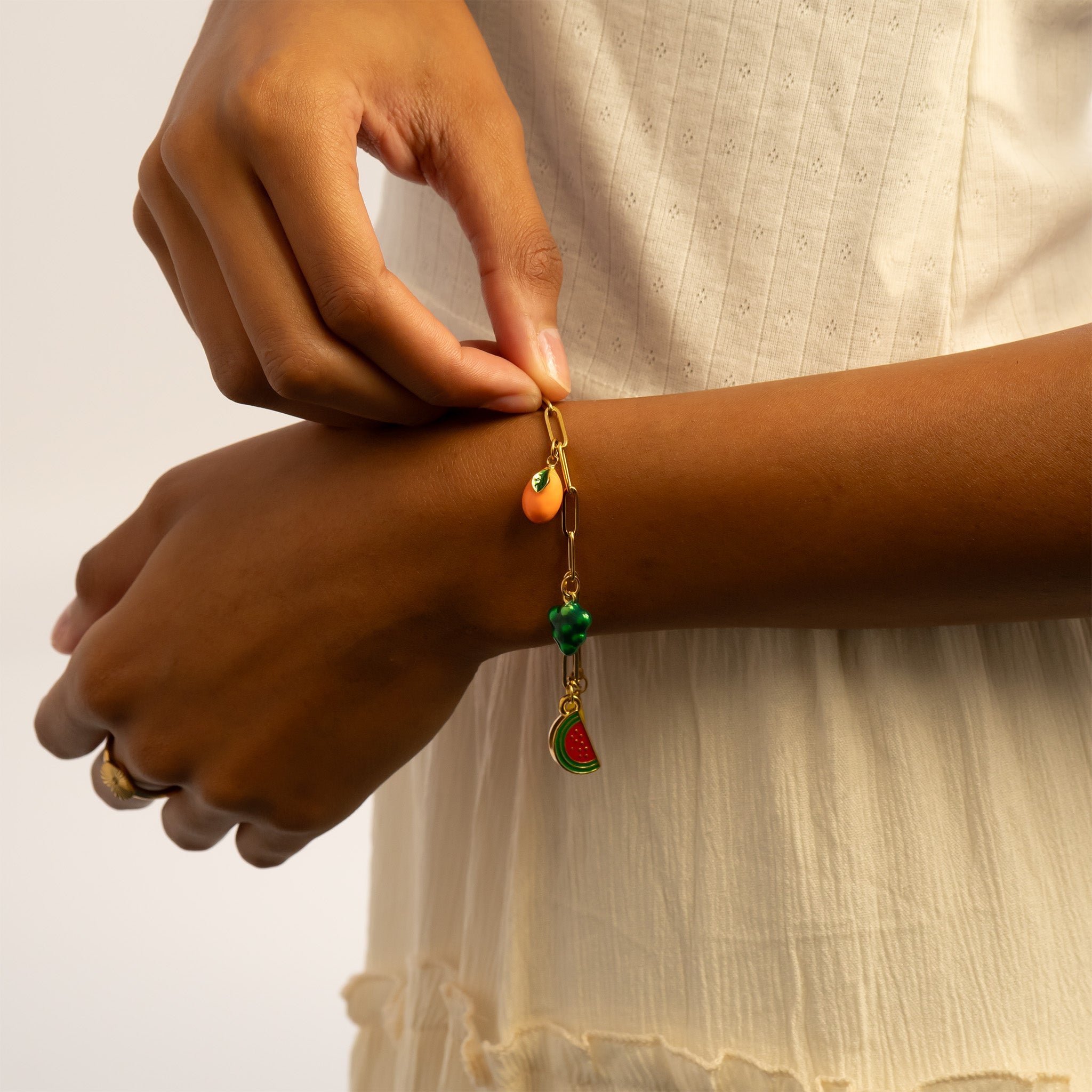 Fruit Charm Bracelet – 18K Gold Stainless Steel, Hypoallergenic Jewelry Accessory