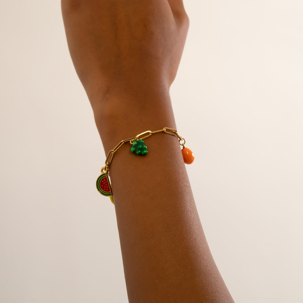 Fruit Charm Bracelet – 18K Gold Stainless Steel, Hypoallergenic Jewelry Accessory