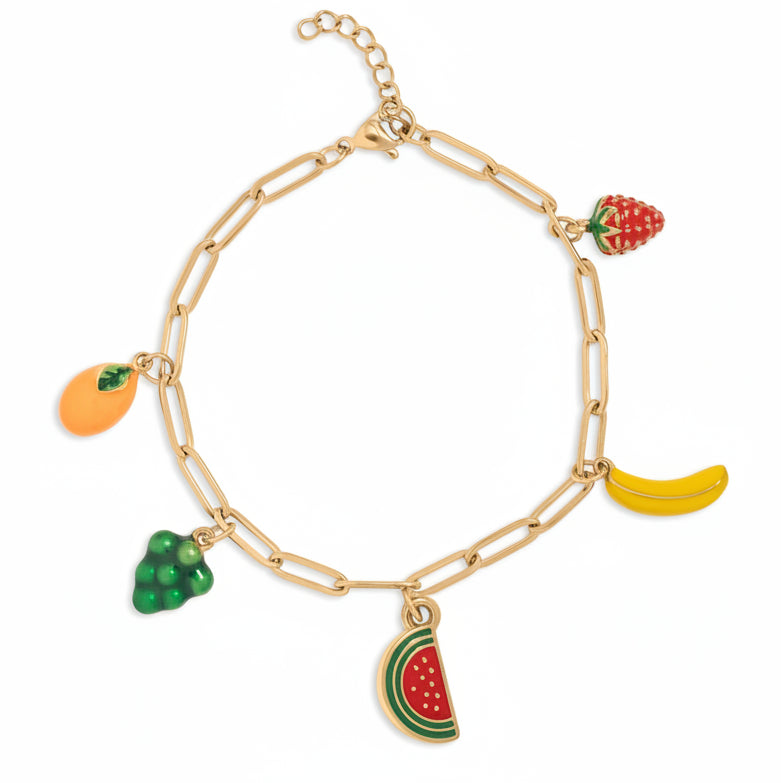 Fruit Charm Bracelet – 18K Gold Stainless Steel, Hypoallergenic Jewelry Accessory