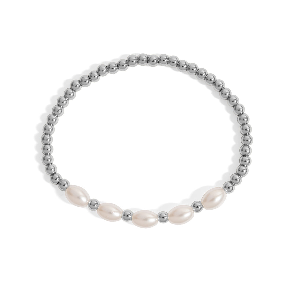 Gold Pearl Bracelet – Stretch Beaded Bracelet With 18K Gold PVD Coating & Glass Pearls