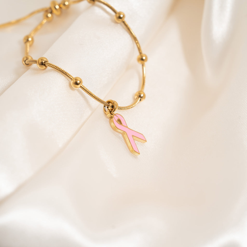 Adjustable Bangle with Cancer ribbon Charm