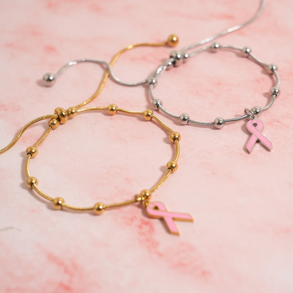 Adjustable Bangle with Cancer ribbon Charm