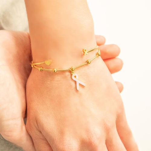 Adjustable Bangle with Cancer ribbon Charm