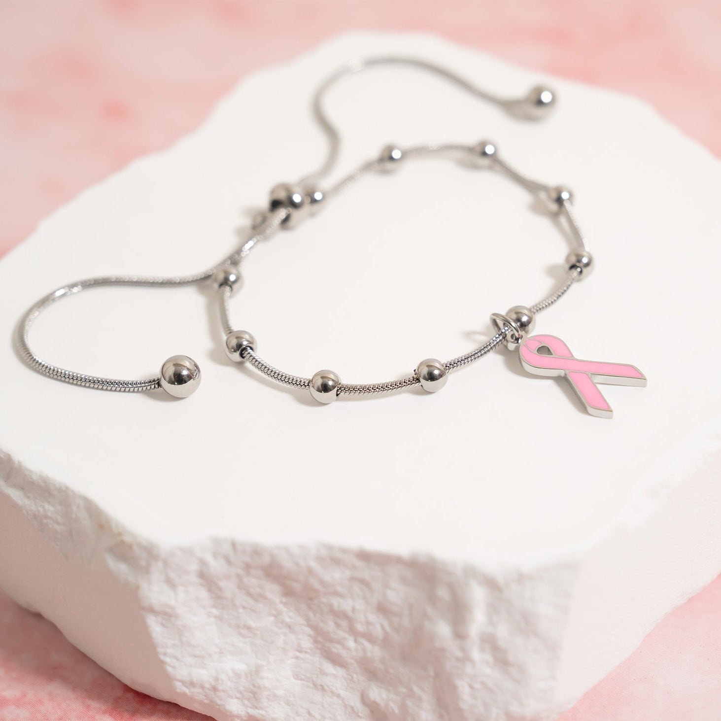 Adjustable Bangle with Cancer ribbon Charm
