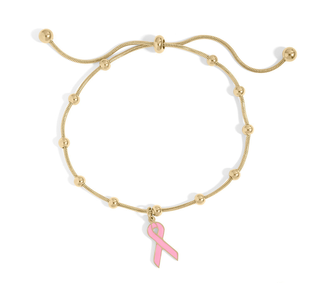 Adjustable Bangle with Cancer ribbon Charm