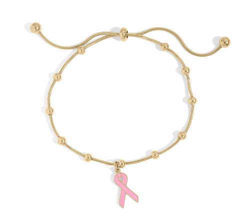 Adjustable Bangle with Cancer ribbon Charm