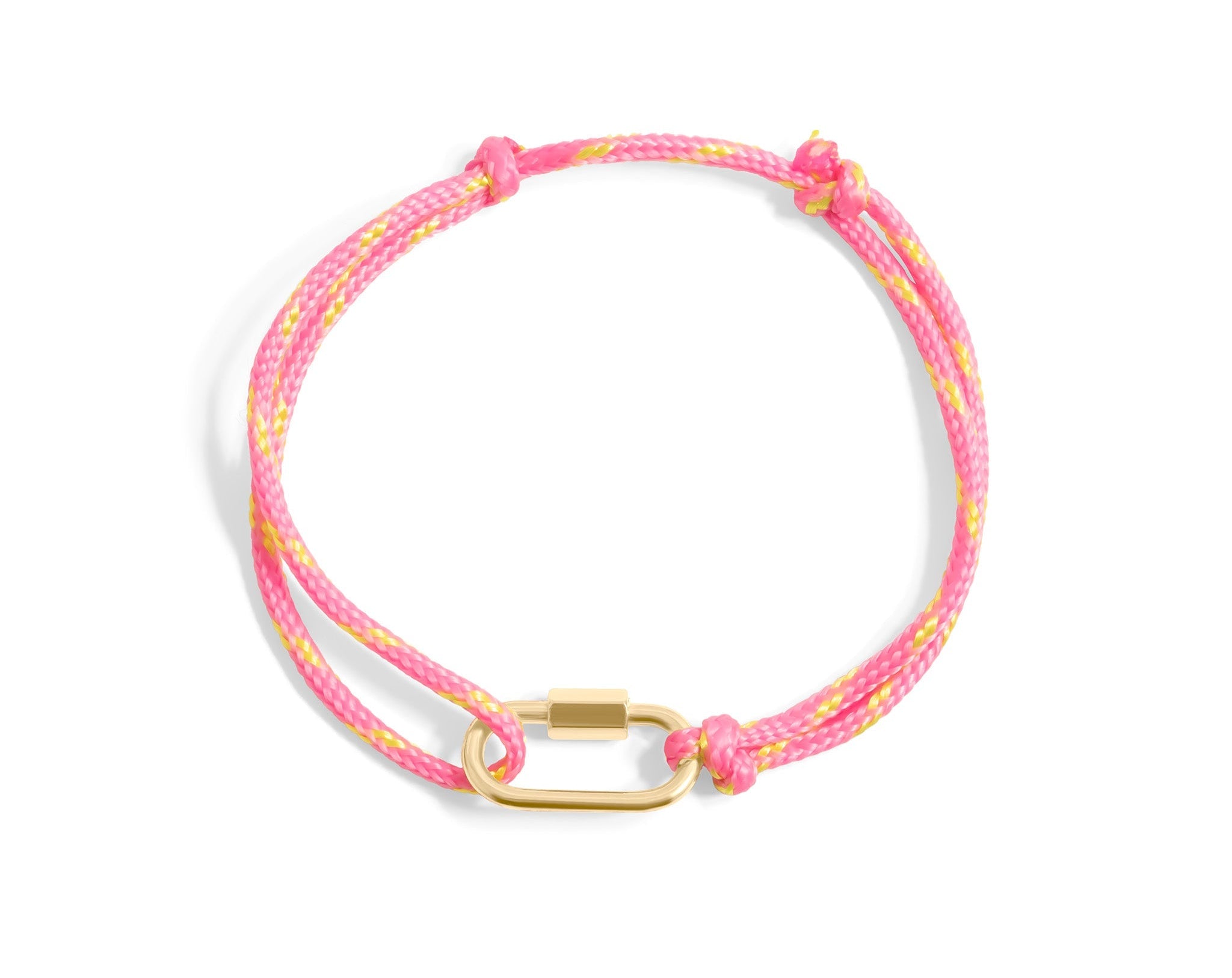 Gold / 18K Gold PVD Stainless Steel Pink Rope Carabiner Bracelet BRJ1096