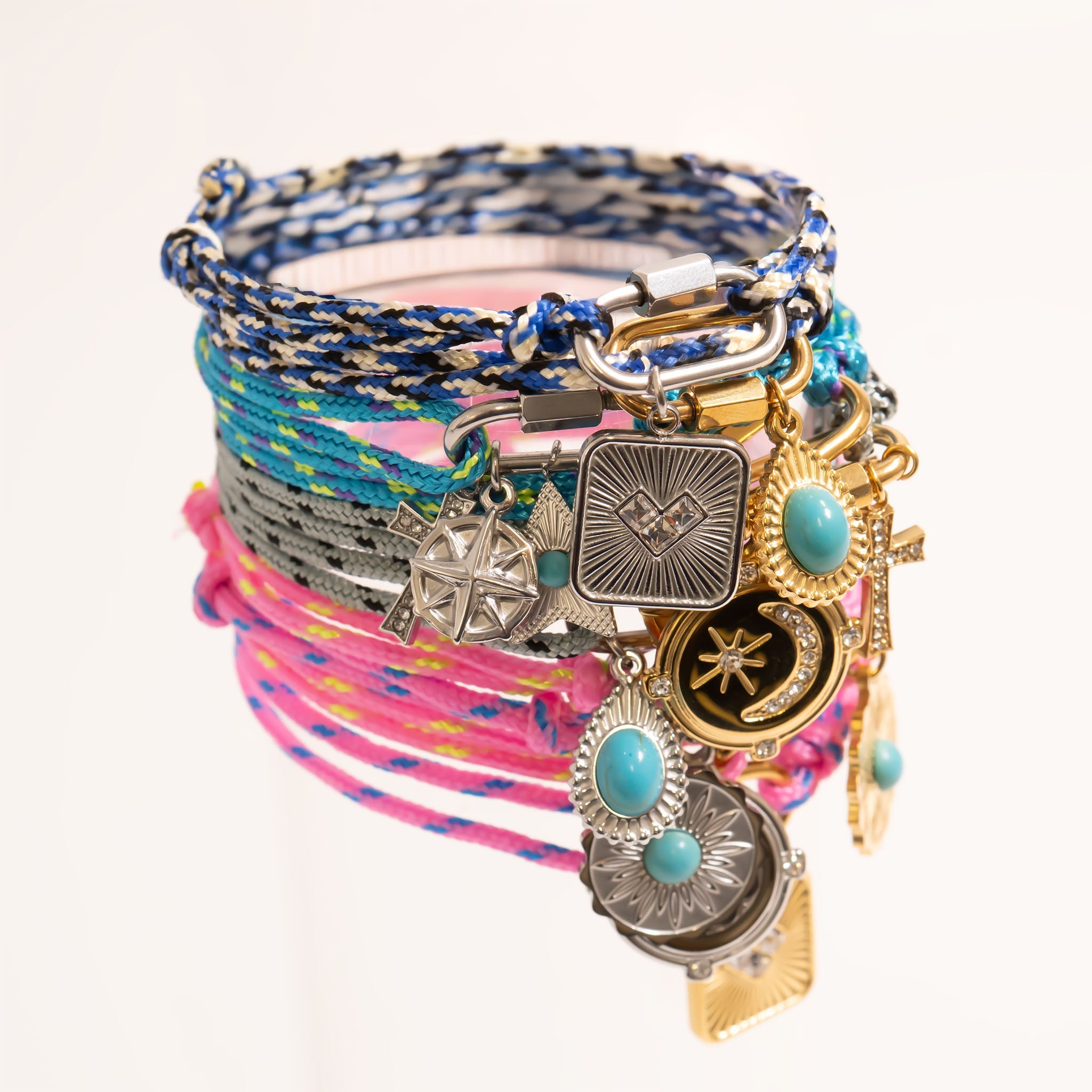Gold / Silver / Grey Rope Carabiner Bracelet / BRJ1097