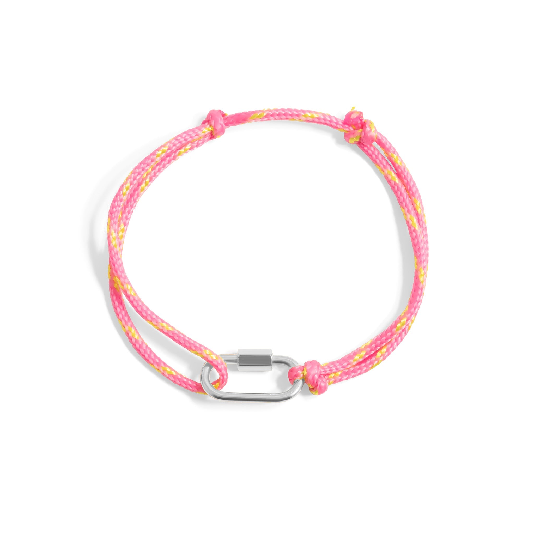 Silver / 18K Gold PVD Stainless Steel Pink Rope Carabiner Bracelet /BRJ1096