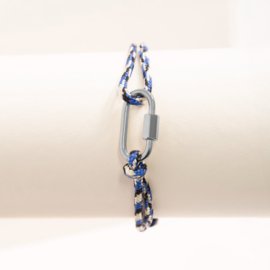 Silver / Navy Rope Carabiner Bracelet / BRJ1099