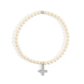 Gold Pearl Bracelet – Stretch Beaded Faux Pearl Jewelry with Gold Cross Charm