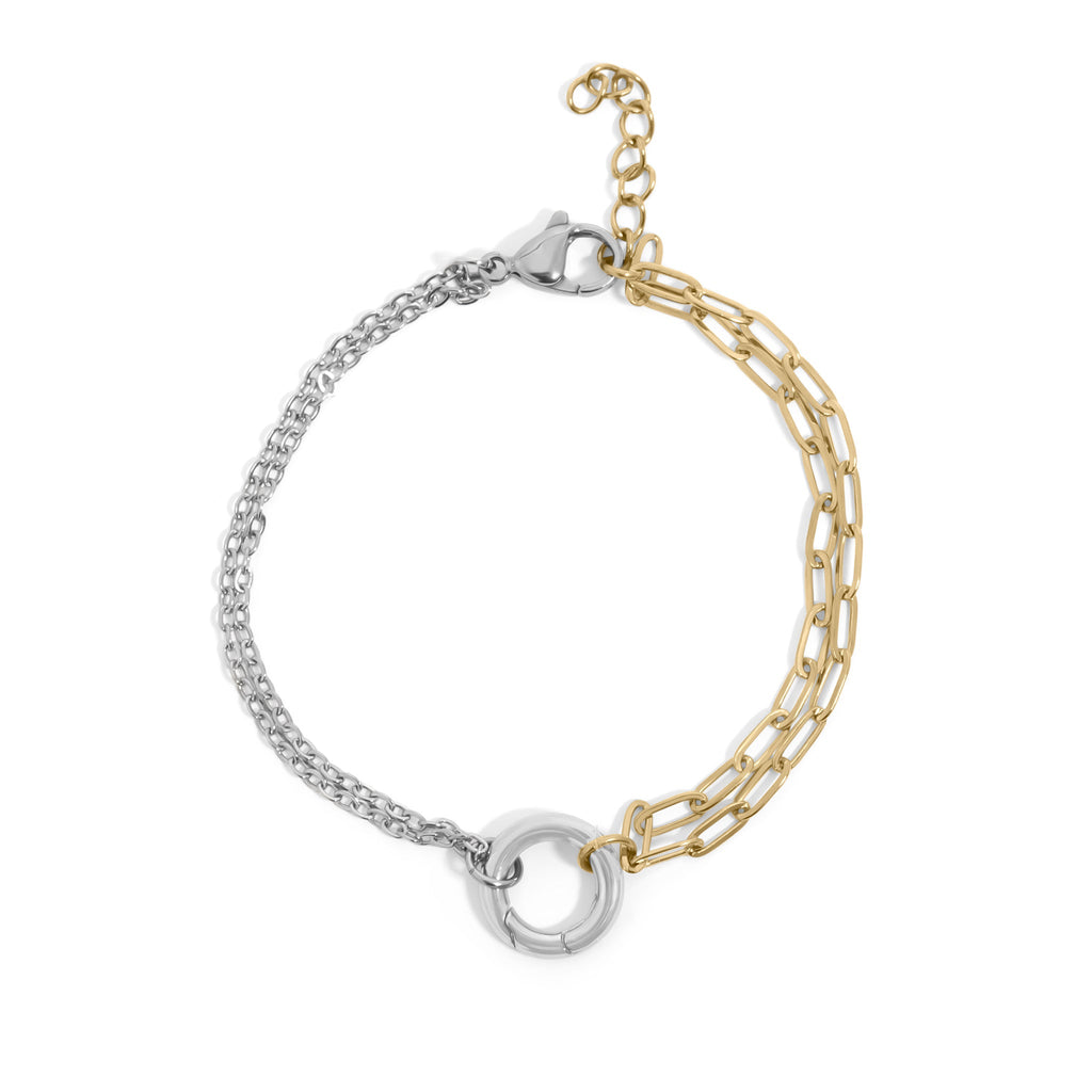 Mixed Metal Charm Bracelet – Adjustable Double Chain 18K Gold & Silver