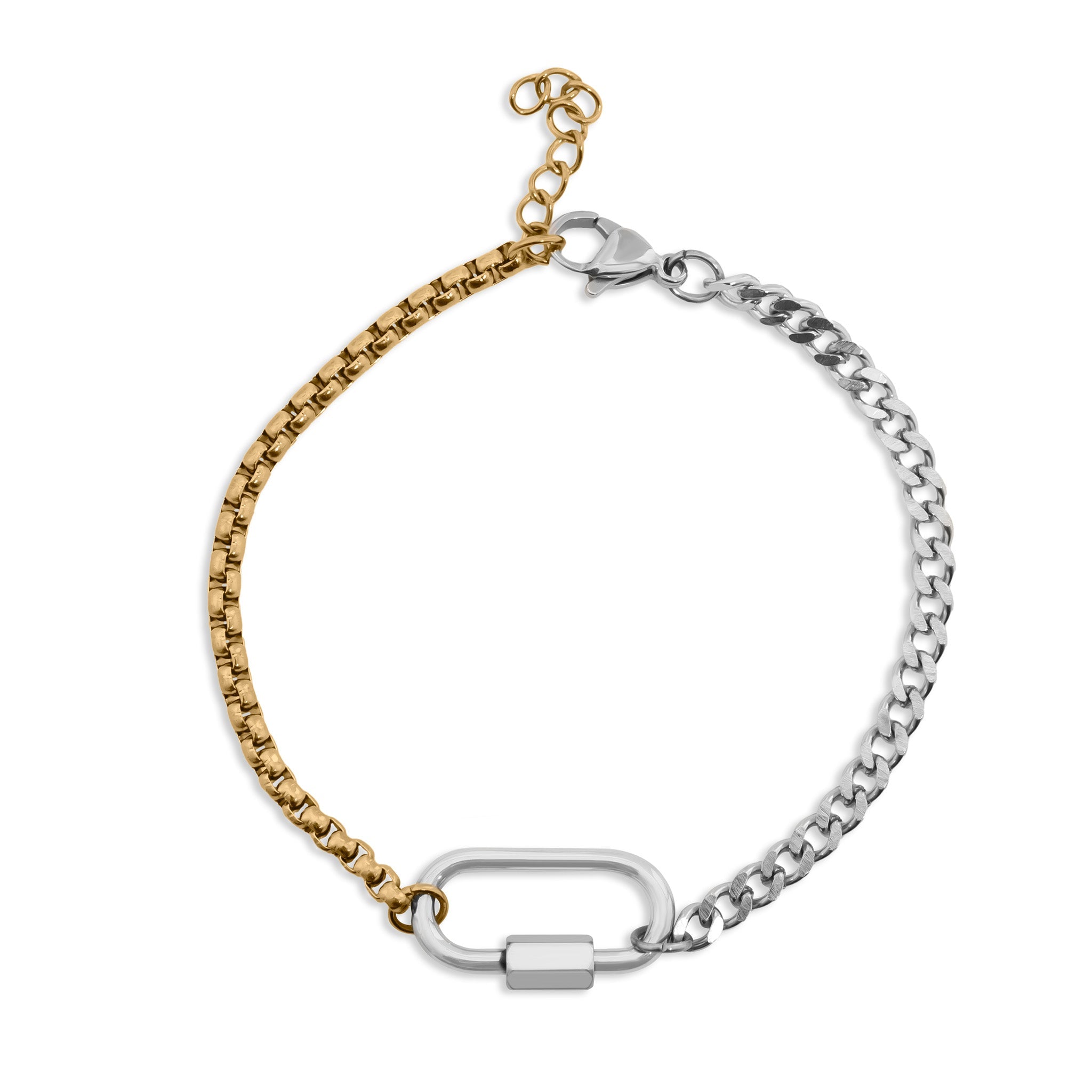 Mixed Metal Bracelet – Adjustable Split Chain With Carabiner Clasp | Hypoallergenic Jewelry