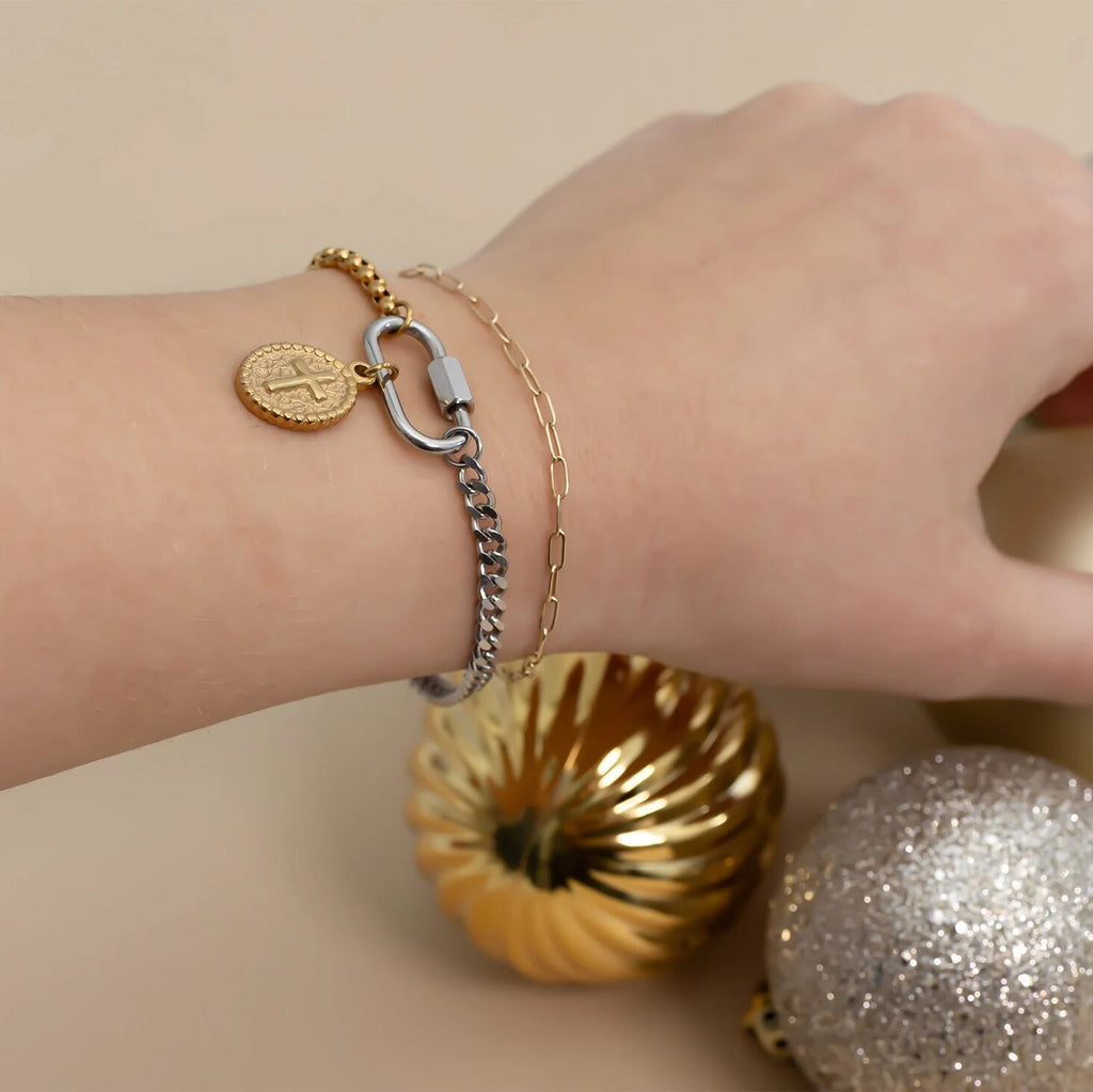 Mixed Metal Bracelet – Adjustable Split Chain With Carabiner Clasp | Hypoallergenic Jewelry