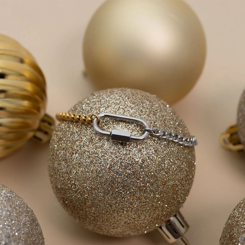 Mixed Metal Bracelet – Adjustable Split Chain With Carabiner Clasp | Hypoallergenic Jewelry