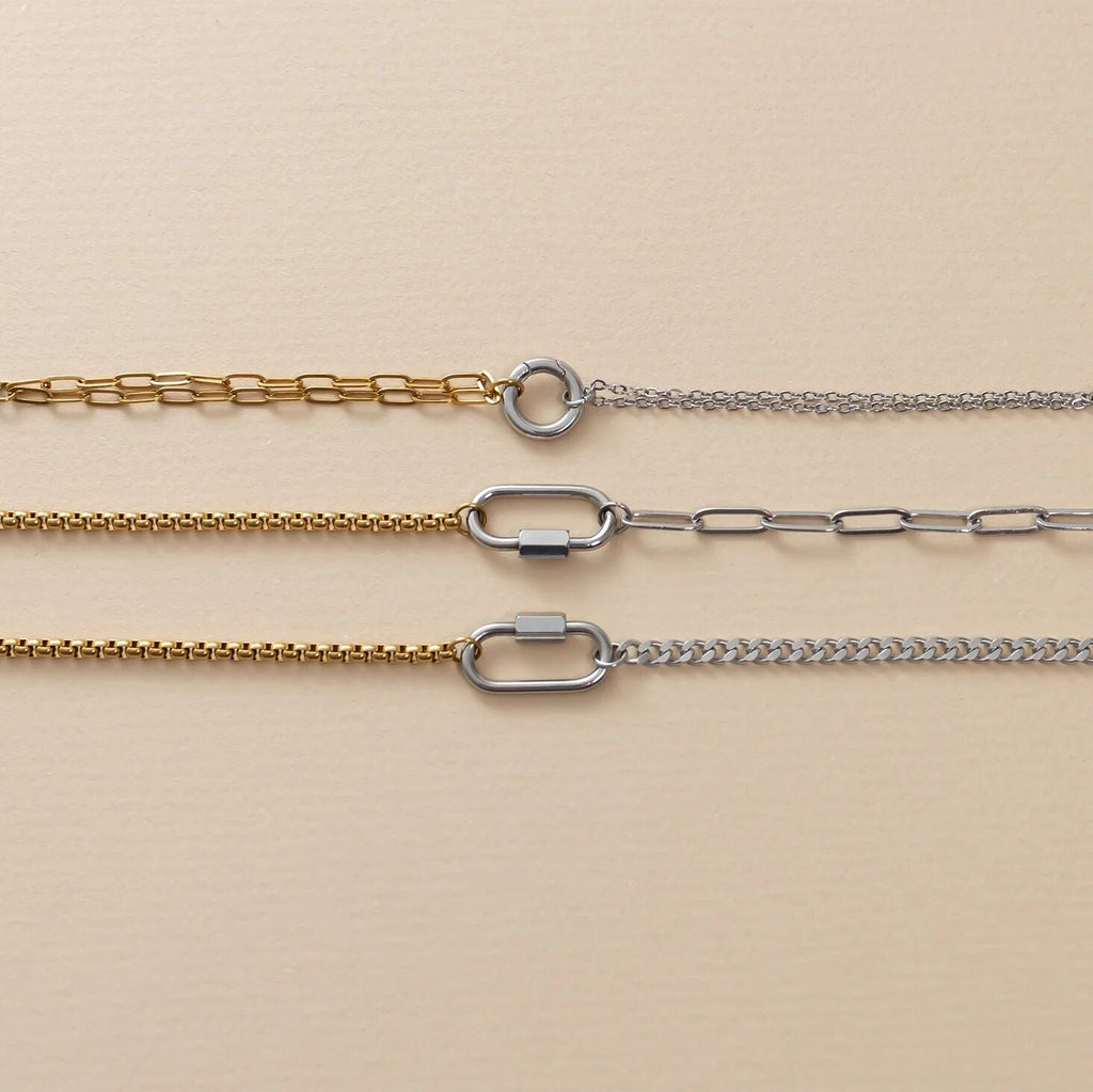 Mixed Metal Charm Bracelet – Adjustable Double Chain 18K Gold & Silver