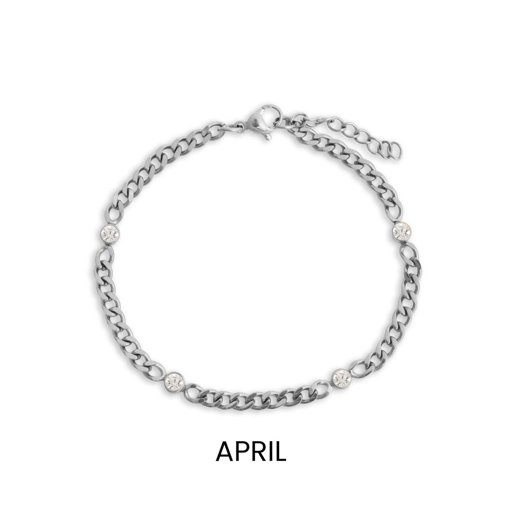 Stainless Steel Bracelet – Adjustable Chain Station Link Birthstone Jewelry Gift