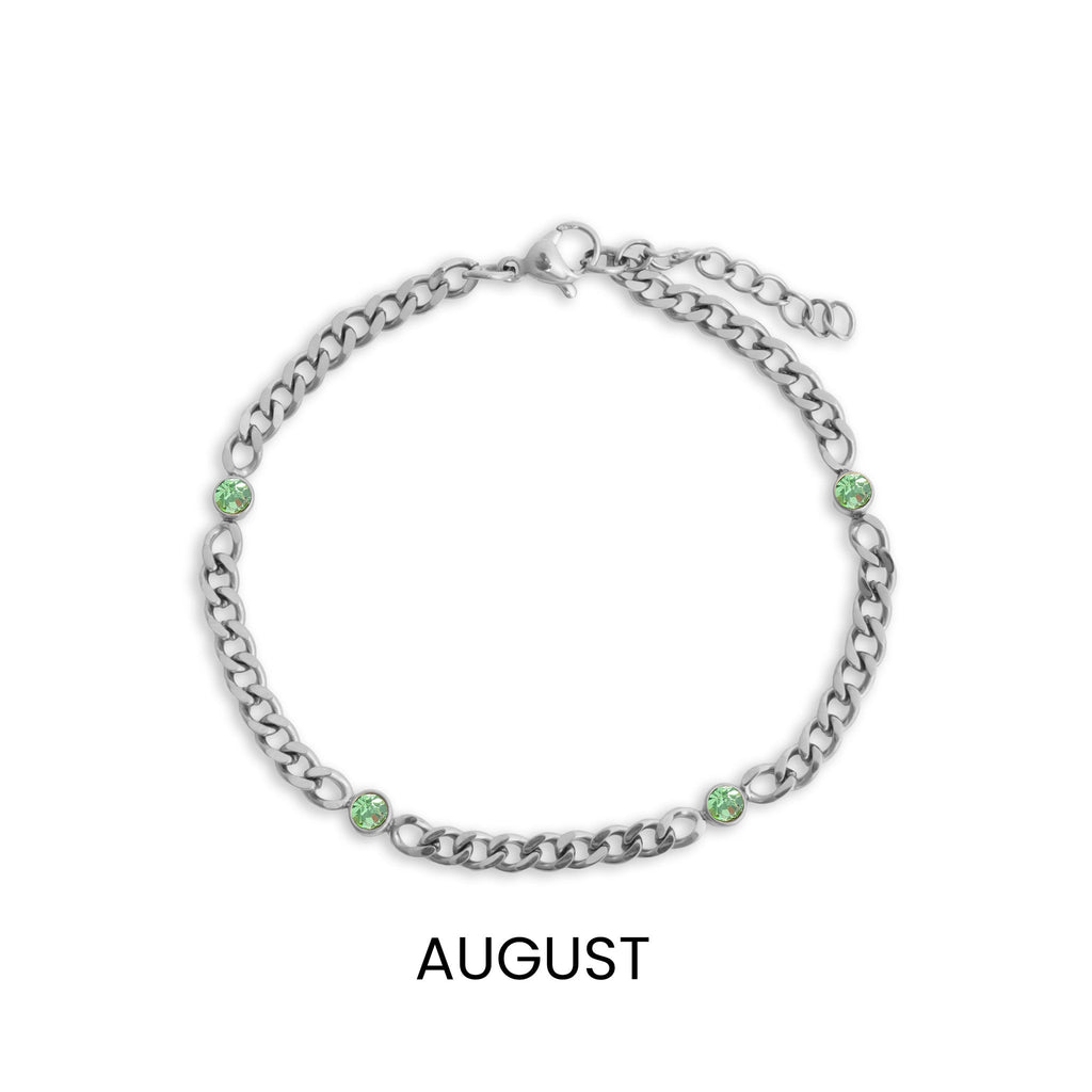 Stainless Steel Bracelet - Birthstone Station Link Adjustable Chain Jewelry