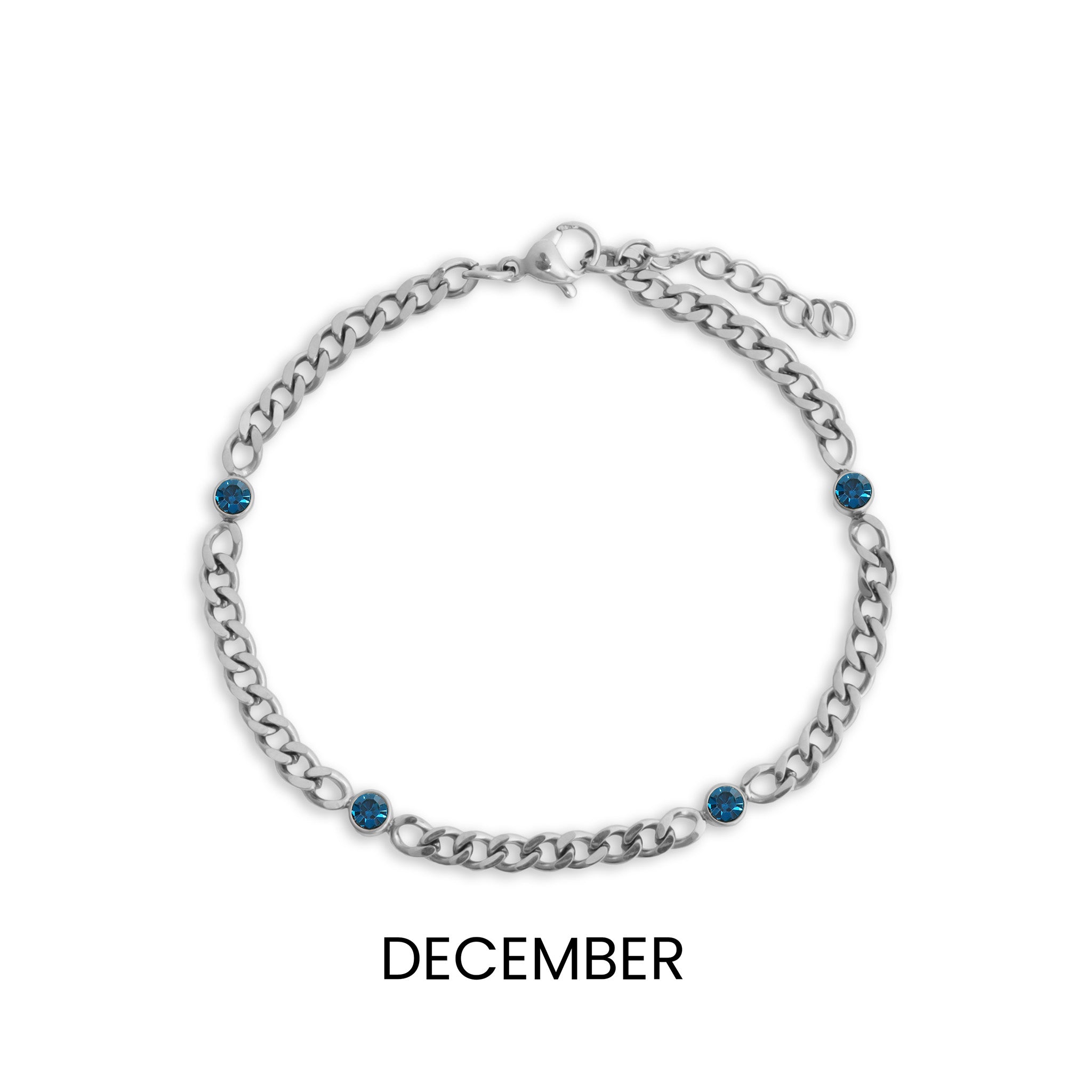 Stainless Steel Bracelet - Birthstone Station Link Adjustable Chain Jewelry