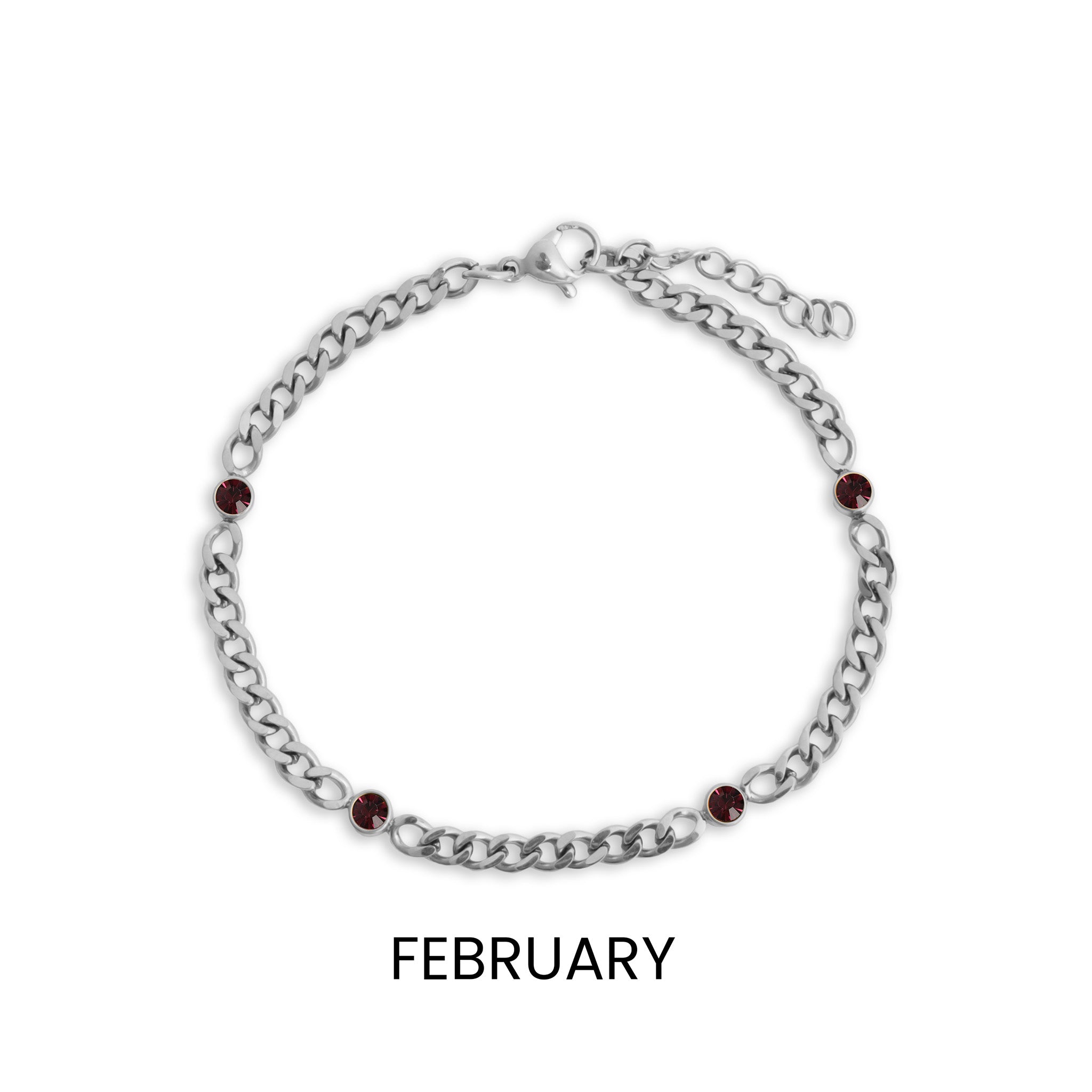 Stainless Steel Bracelet - Birthstone Station Link Adjustable Chain Jewelry
