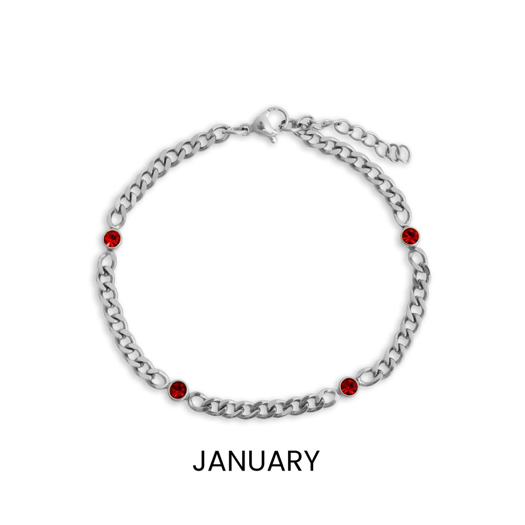 Stainless Steel Bracelet – Adjustable Chain Station Link Birthstone Jewelry Gift