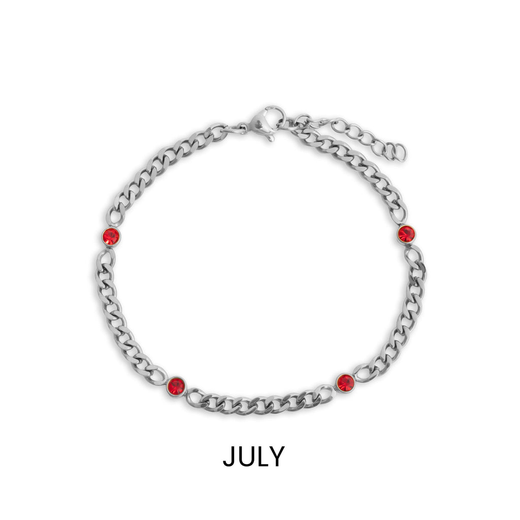 Stainless Steel Bracelet – Adjustable Chain Station Link Birthstone Jewelry Gift