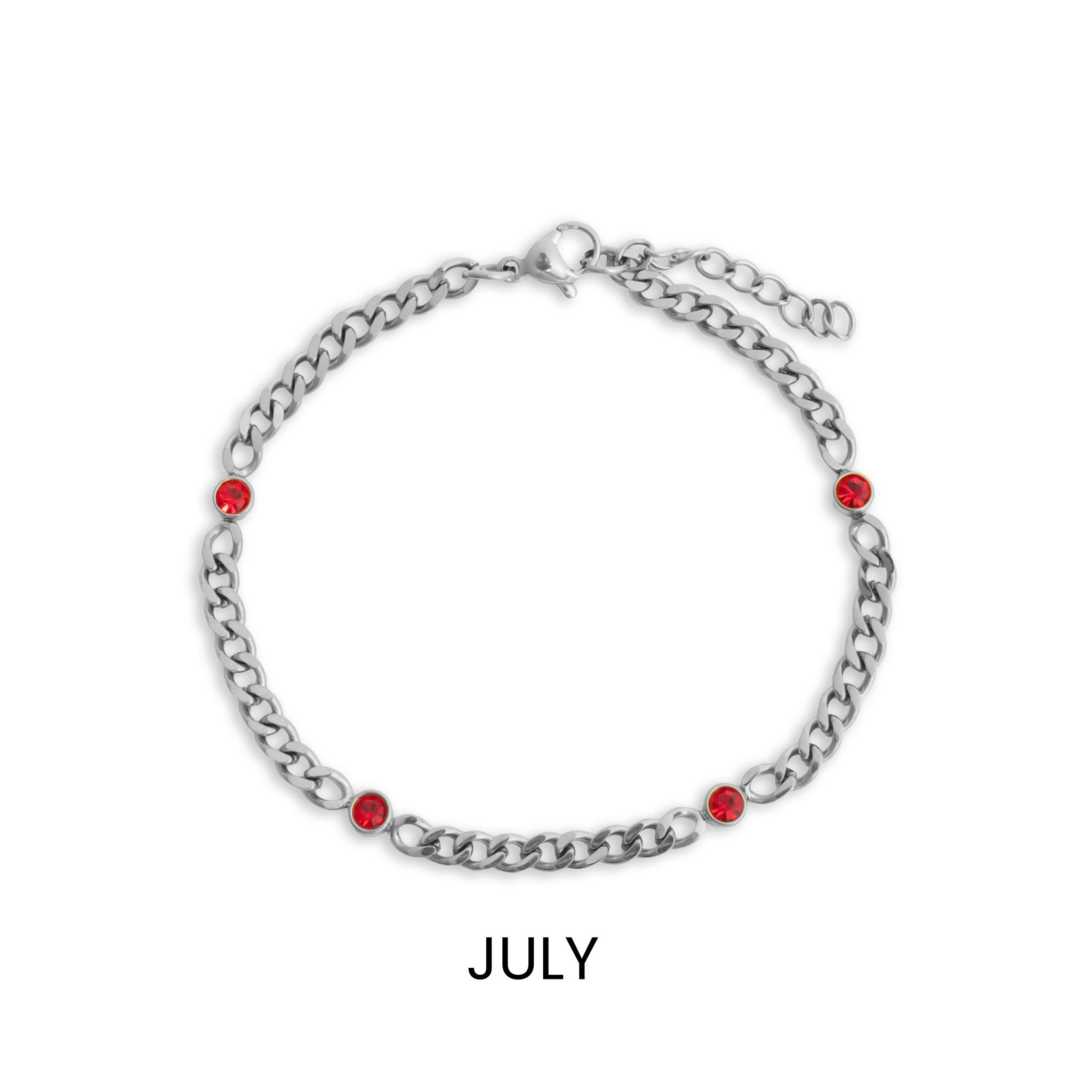Stainless Steel Bracelet – Adjustable Chain Station Link Birthstone Jewelry Gift