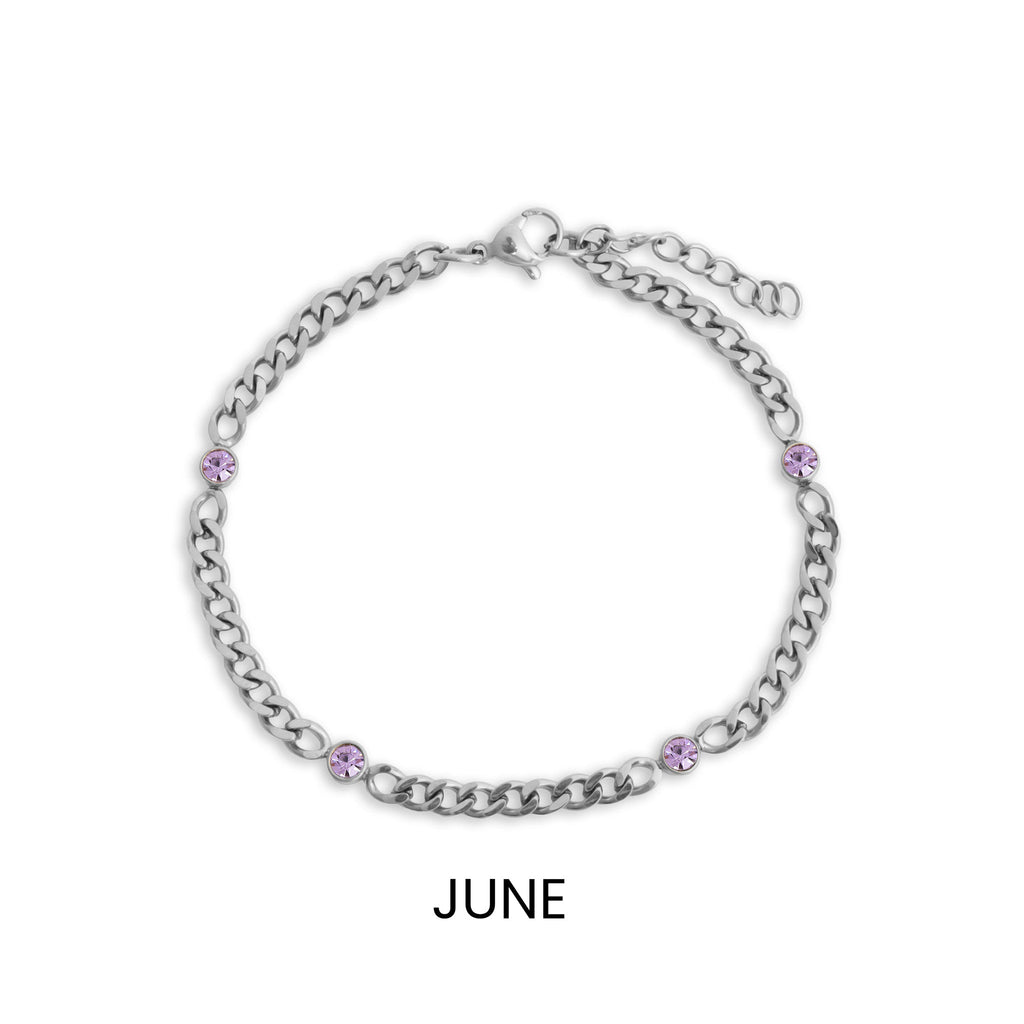 Stainless Steel Bracelet - Birthstone Station Link Adjustable Chain Jewelry