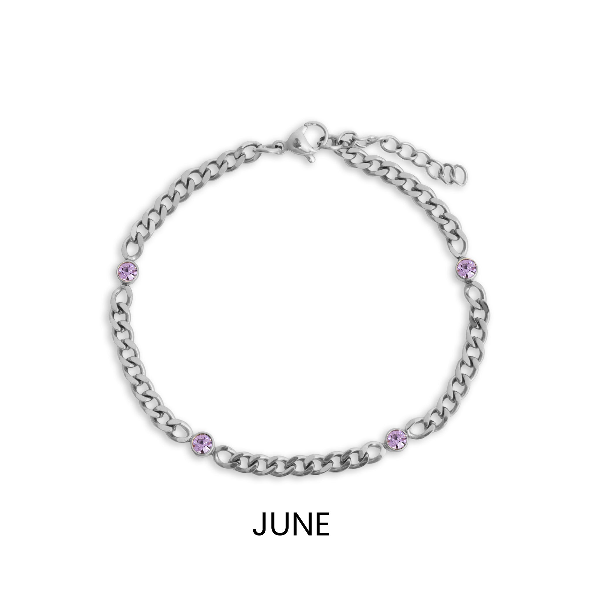 Stainless Steel Bracelet - Birthstone Station Link Adjustable Chain Jewelry