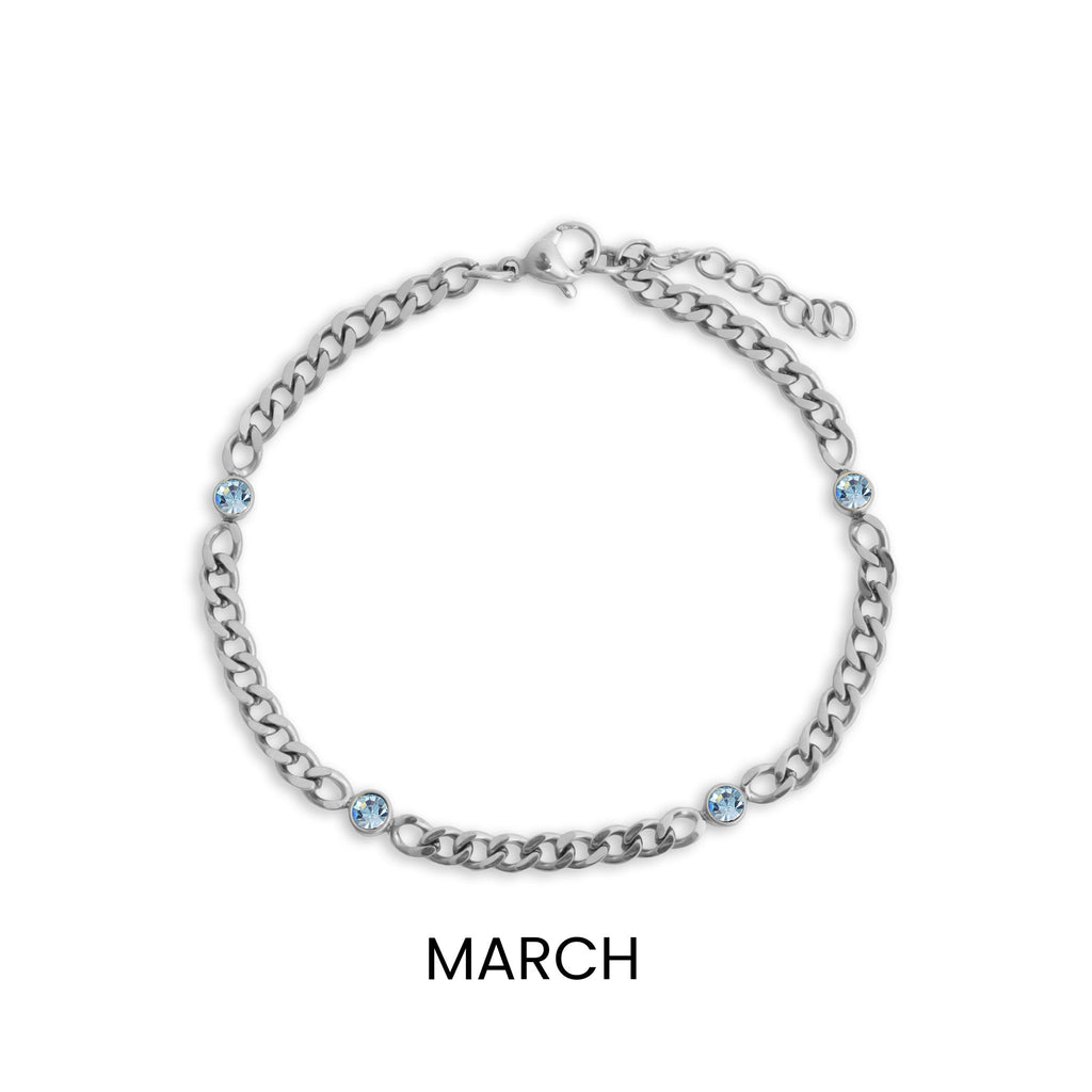 Stainless Steel Bracelet – Adjustable Chain Station Link Birthstone Jewelry Gift