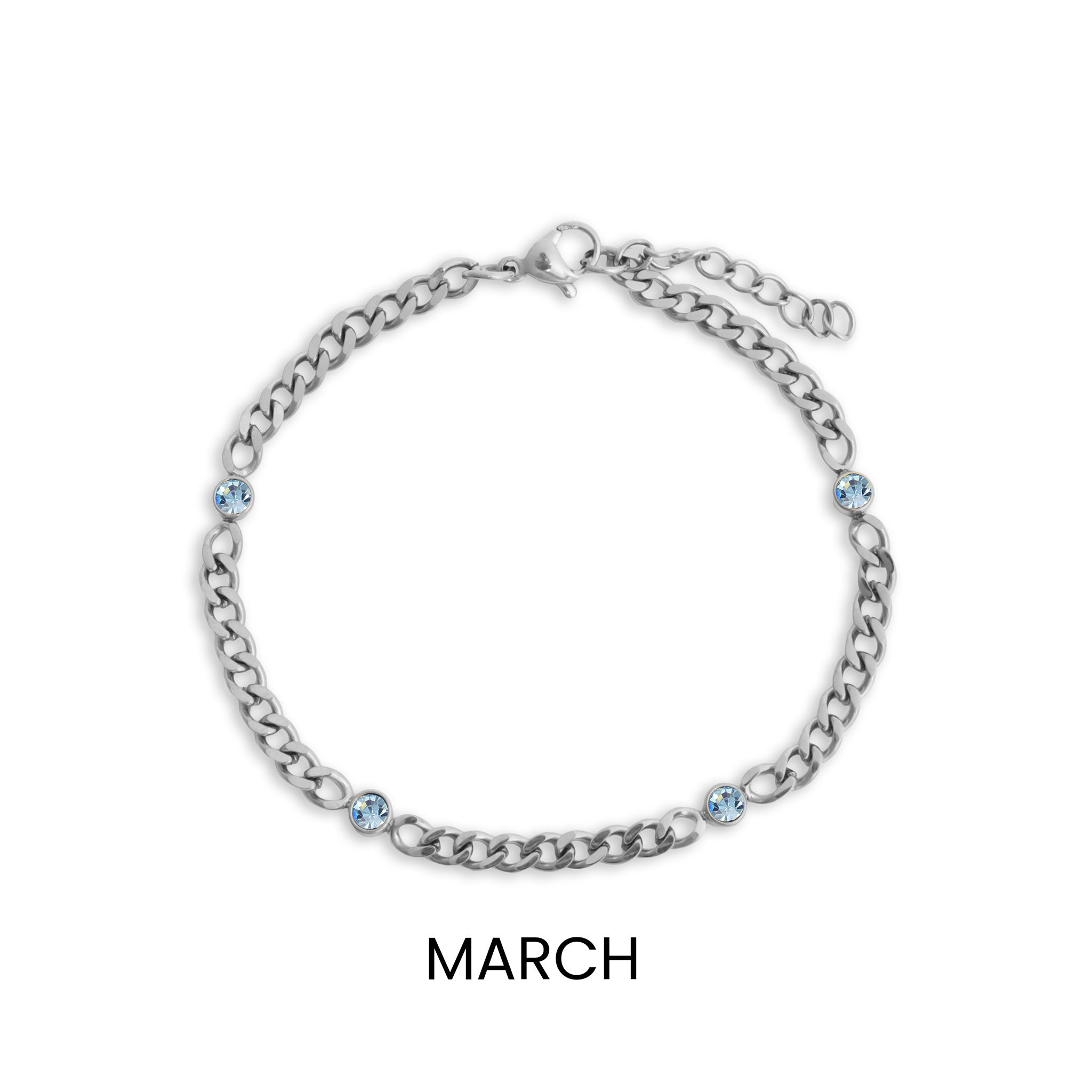 Stainless Steel Bracelet - Birthstone Station Link Adjustable Chain Jewelry