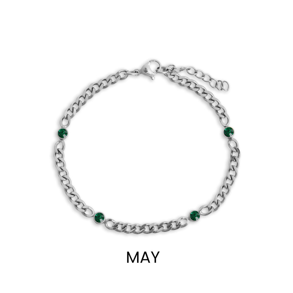 Stainless Steel Bracelet – Adjustable Chain Station Link Birthstone Jewelry Gift