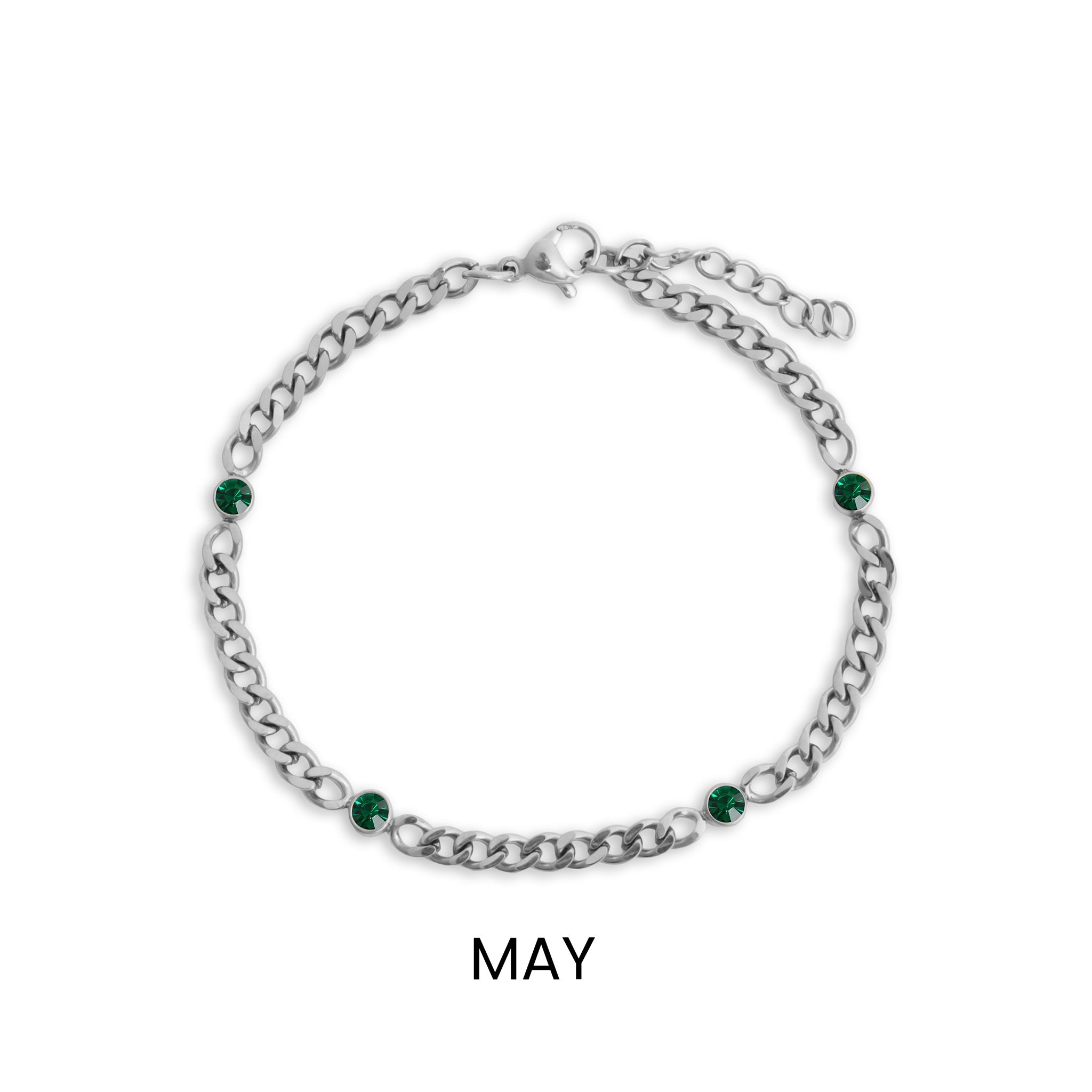 Stainless Steel Bracelet – Adjustable Chain Station Link Birthstone Jewelry Gift