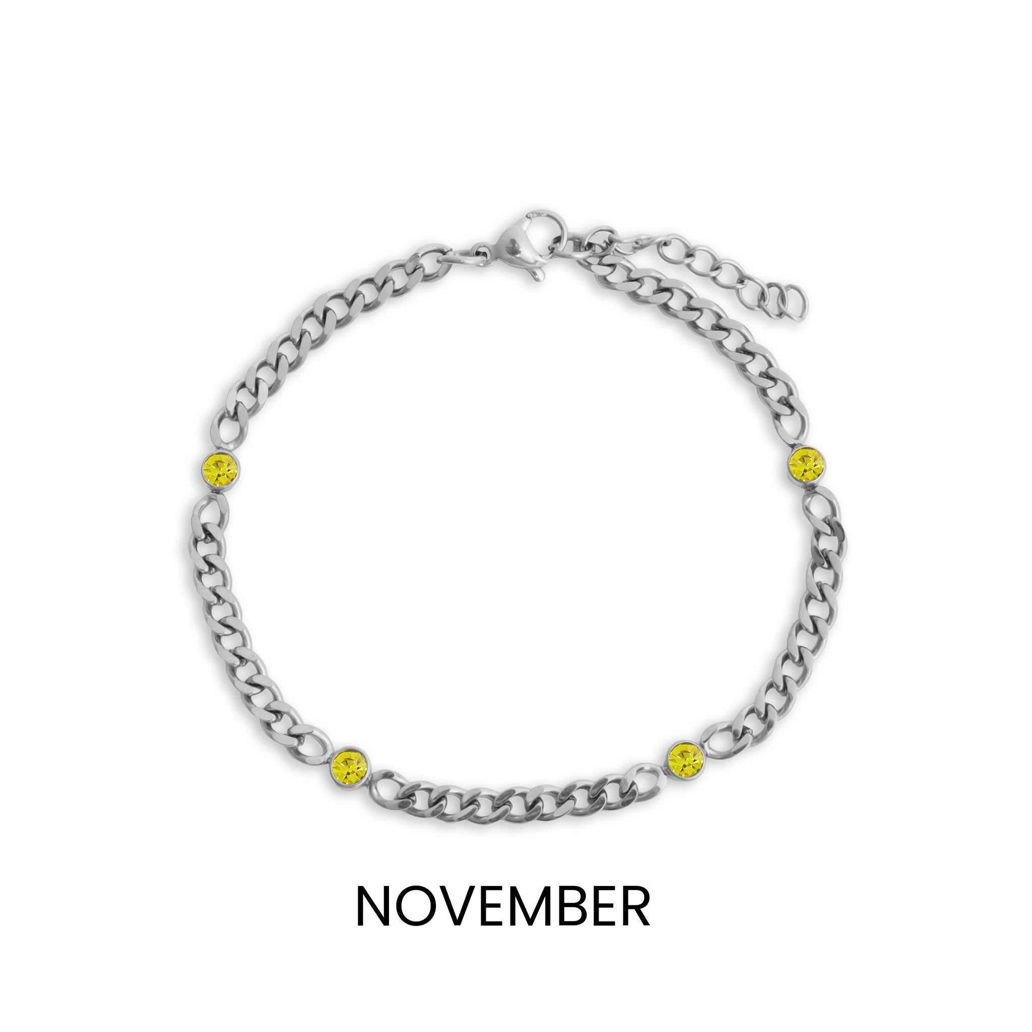 Stainless Steel Bracelet - Birthstone Station Link Adjustable Chain Jewelry