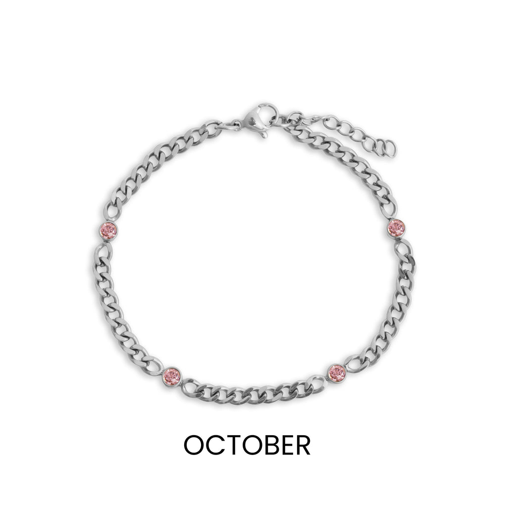 Stainless Steel Bracelet – Adjustable Chain Station Link Birthstone Jewelry Gift