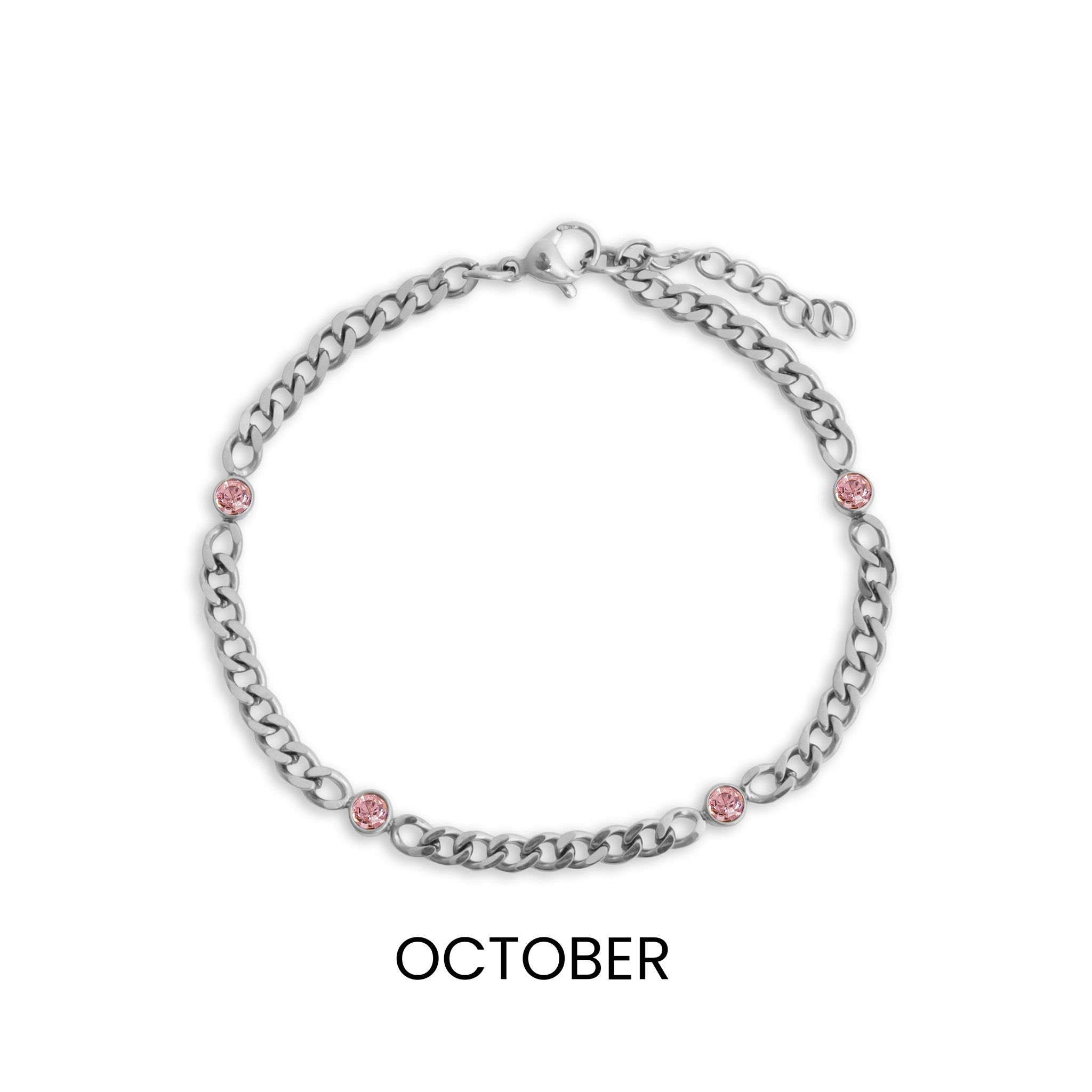 Stainless Steel Bracelet – Adjustable Chain Station Link Birthstone Jewelry Gift