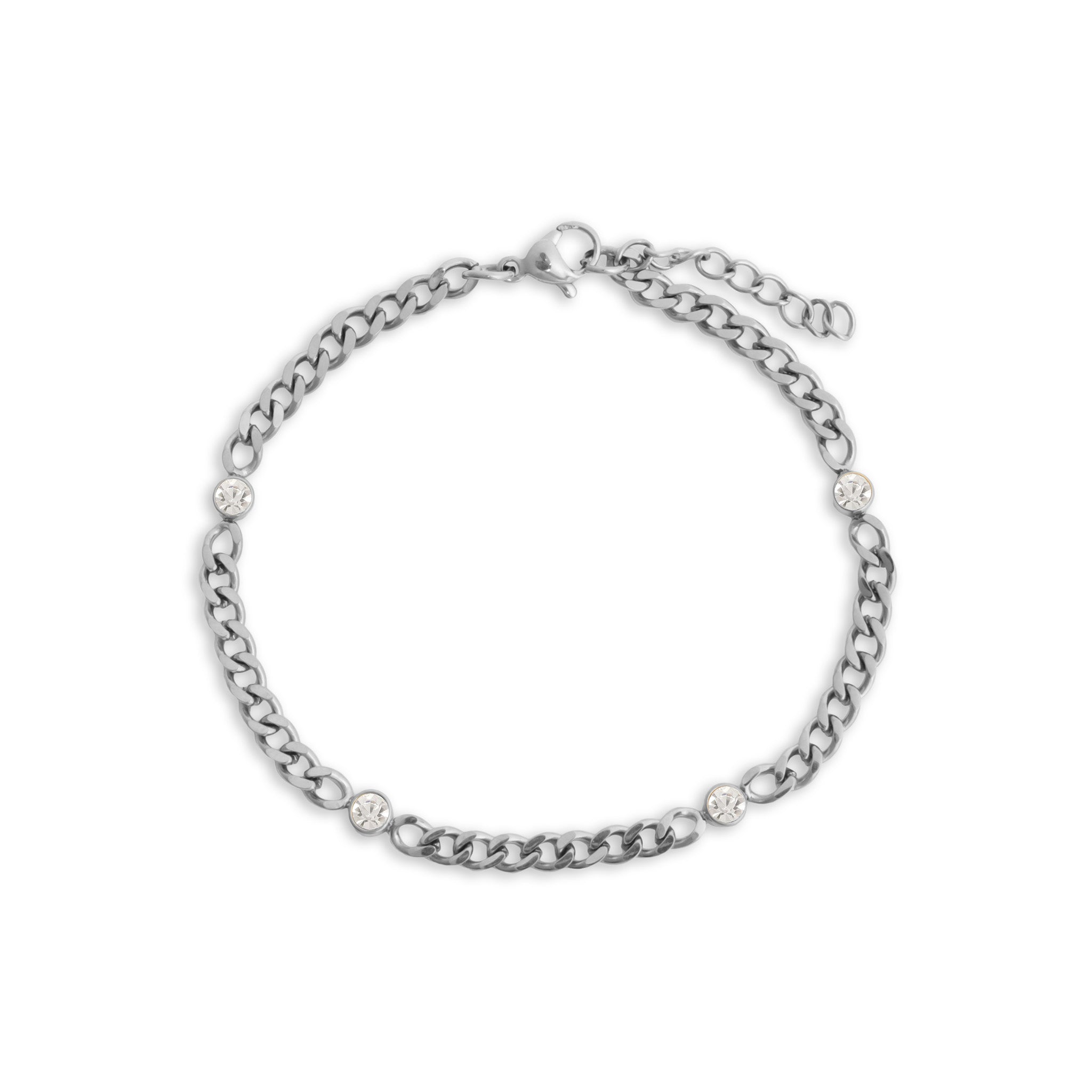 Stainless Steel Bracelet - Birthstone Station Link Adjustable Chain Jewelry