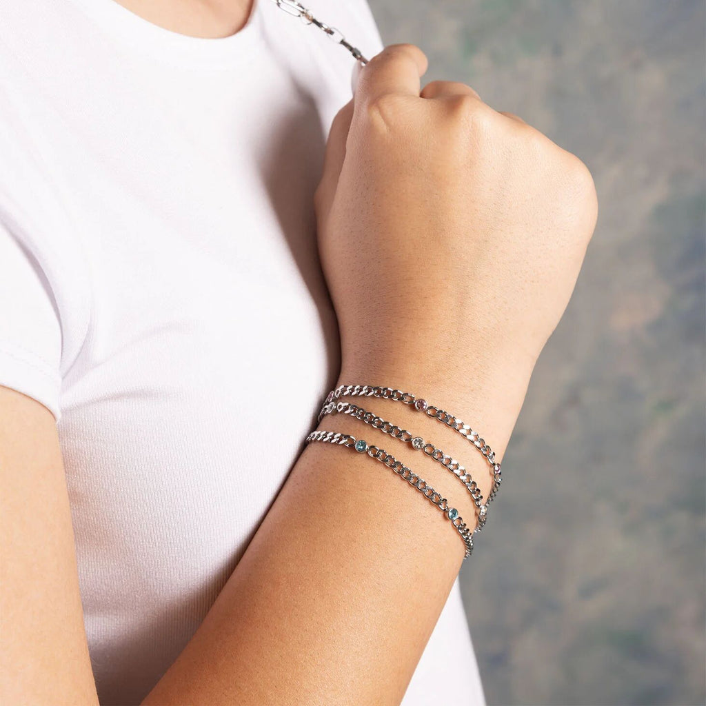Stainless Steel Bracelet – Adjustable Chain Station Link Birthstone Jewelry Gift