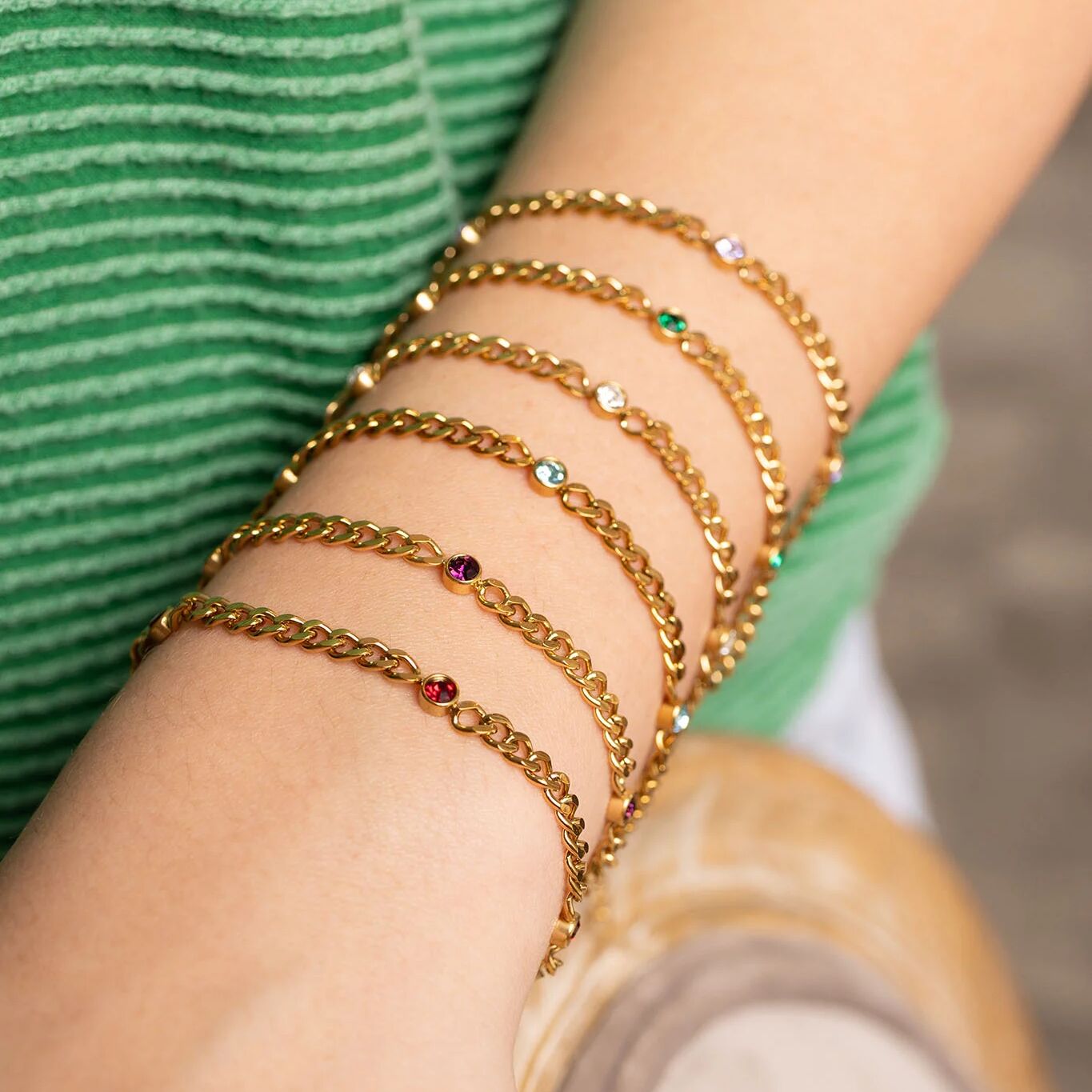 18K Gold Birthstone Bracelet – Adjustable Gold Station Bracelet, Tarnish Resistant