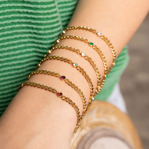 18K Gold Birthstone Bracelet – Adjustable Gold Station Bracelet, Tarnish Resistant