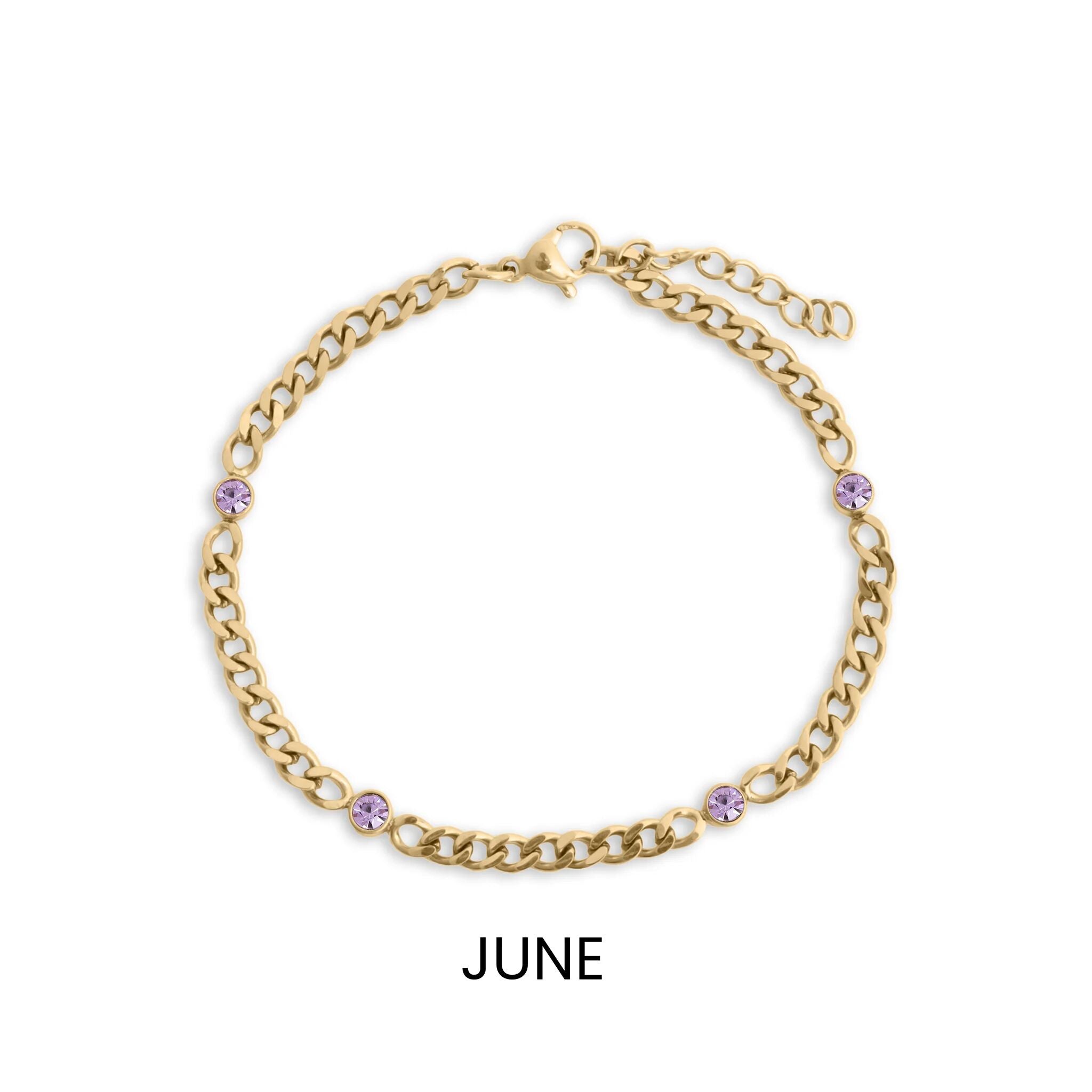 18K Gold Birthstone Bracelet – Adjustable PVD Coated Station Jewelry Gift