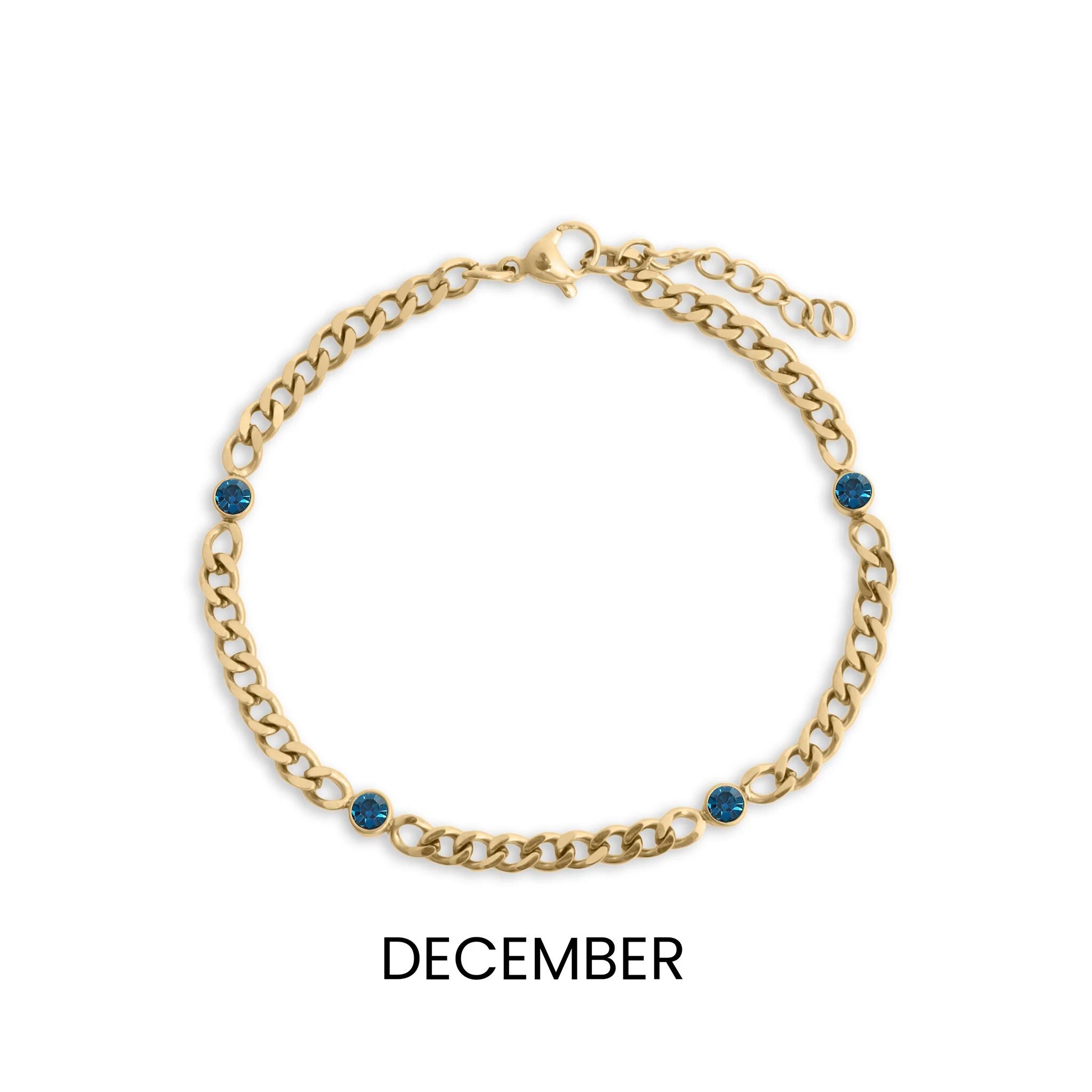 18K Gold Birthstone Bracelet – Adjustable PVD Coated Station Jewelry Gift